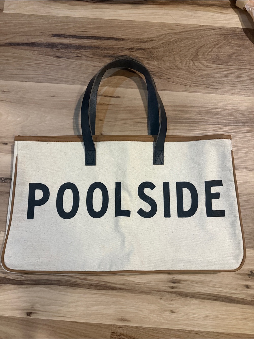 Canvas 'POOLSIDE' Tote Bag with Black Handles